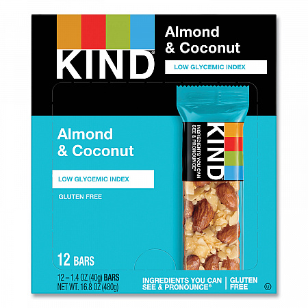 Fruit and Nut Bars, Almond and Coconut, 1.4 oz Bar, 12/Box (17828)