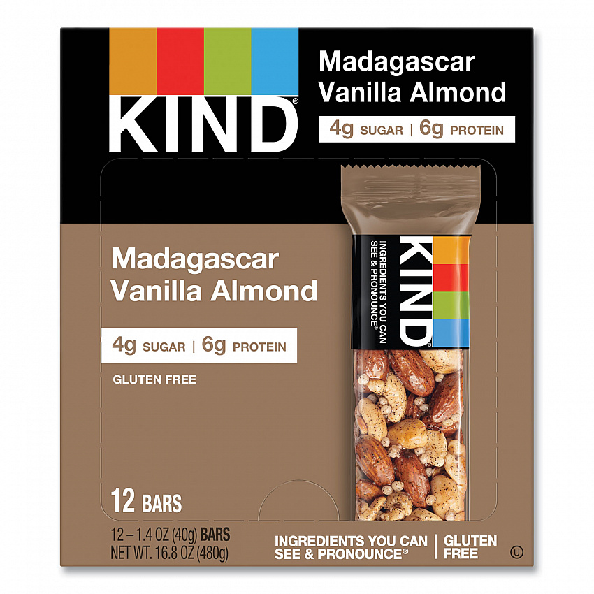 Nuts and Spices Bar, Madagascar Vanilla Almond, 1.4 oz Bar, 12/Box (17850)