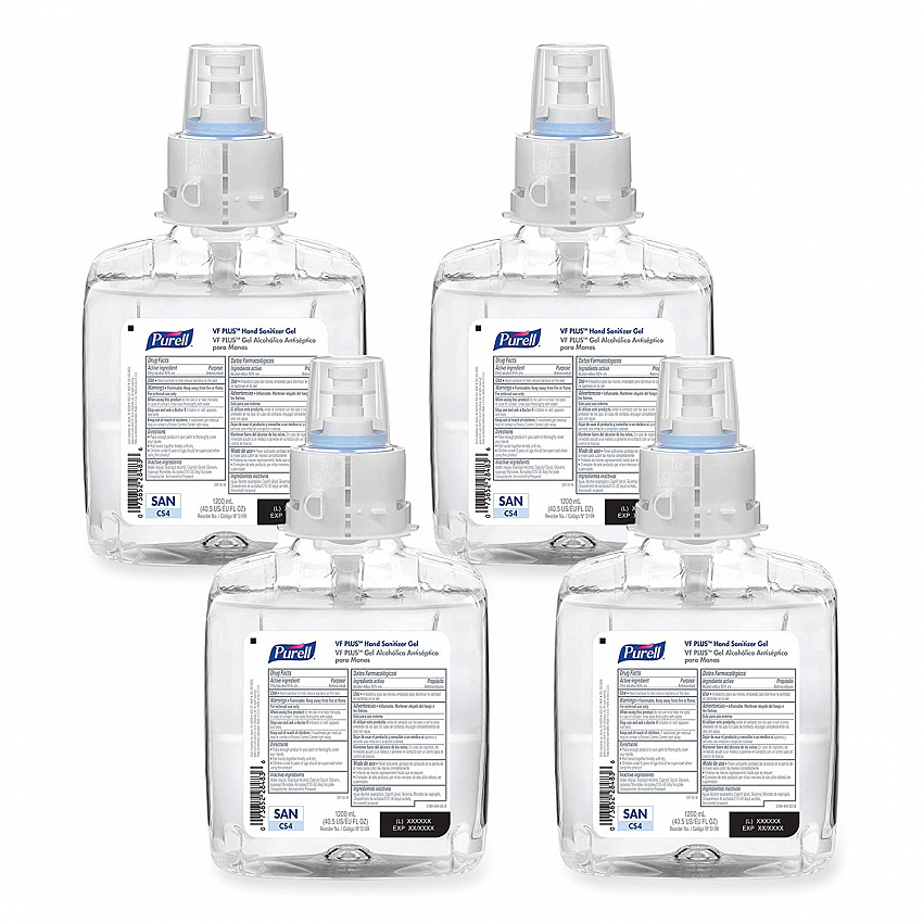 VF PLUS Hand Sanitizer Gel, 1,200 mL Refill Bottle, Fragrance-Free, For CS4 Dispensers, 4/Carton (519904CT)