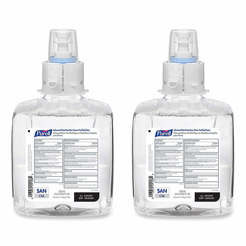 Advanced Hand Sanitizer Green Certified Foam Refill, For CS6 Dispensers, 1,200 mL, Fragrance-Free, 2/Carton (655102CT)