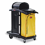 High-Security Healthcare Cleaning Cart, Metal, 4 Shelves, 1 Bin, 22" x 48.25" x 53.5", Black (9T7500BK)
