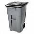 Rollout Container, 50 gal, Molded Plastic, Gray (9W27GY)