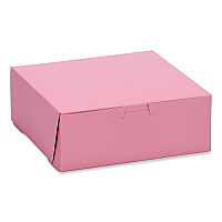 Pink One-Piece Non-Window Bakery Box, 8 x 8 x 3, Pink, Paper, 250/Carton (0837)