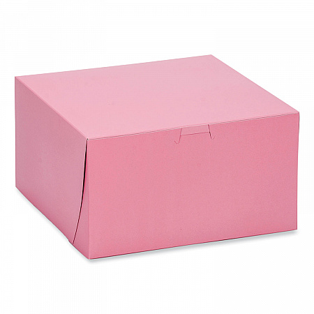 Pink One-Piece Non-Window Bakery Box, 8 x 8 x 5, Pink, Paper, 100/Carton (0845)