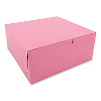 Pink One-Piece Non-Window Bakery Box, 9 x 9 x 4, Pink, Paper, 200/Carton (0861)