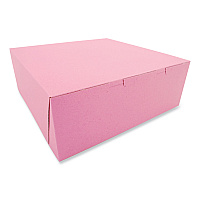 Pink One-Piece Non-Window Bakery Box, 14 x 14 x 5, Pink, Paper, 50/Carton (0891)