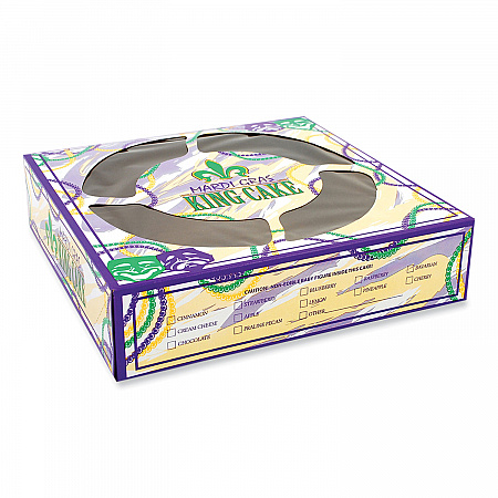 Mardi Gras King Cake Window Boxes, 10 x 10 x 2.5, Green/Purple/White, Paper, 100/Carton (2486)
