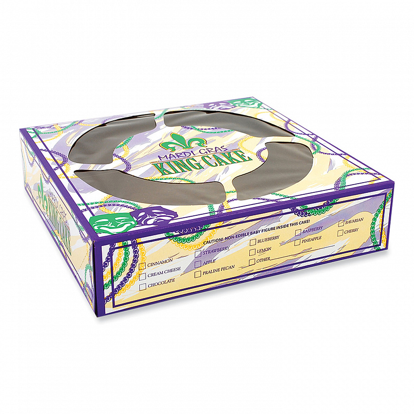 Mardi Gras King Cake Window Boxes, 10 x 10 x 2.5, Green/Purple/White, Paper, 100/Carton (2486)