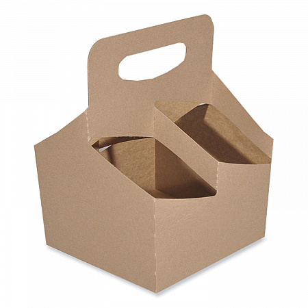 4-Corner Pop-Up Food and Drink Tray, 4-Cup Drink Carrier, Up to 24 oz Beverages, 6.5 x 6.25 x 9, Brown, Paper, 250/Carton (2797)