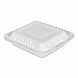 ChampWare Molded-Fiber Clamshell Containers, 8" x 8", White, Sugarcane, 200/Carton (18942)