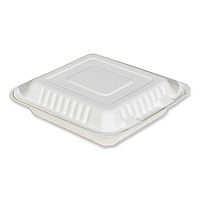 ChampWare Molded-Fiber Clamshell Containers, 8" x 8", White, Sugarcane, 200/Carton (18942)