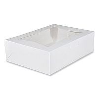 White Window Bakery Boxes with Tuck-in Lid, 10 x 14 x 4, White, Paper, 100/Carton (23093)