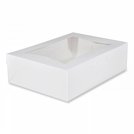 White Window Bakery Boxes with Tuck-in Lid, 10 x 14 x 4, White, Paper, 100/Carton (23093)