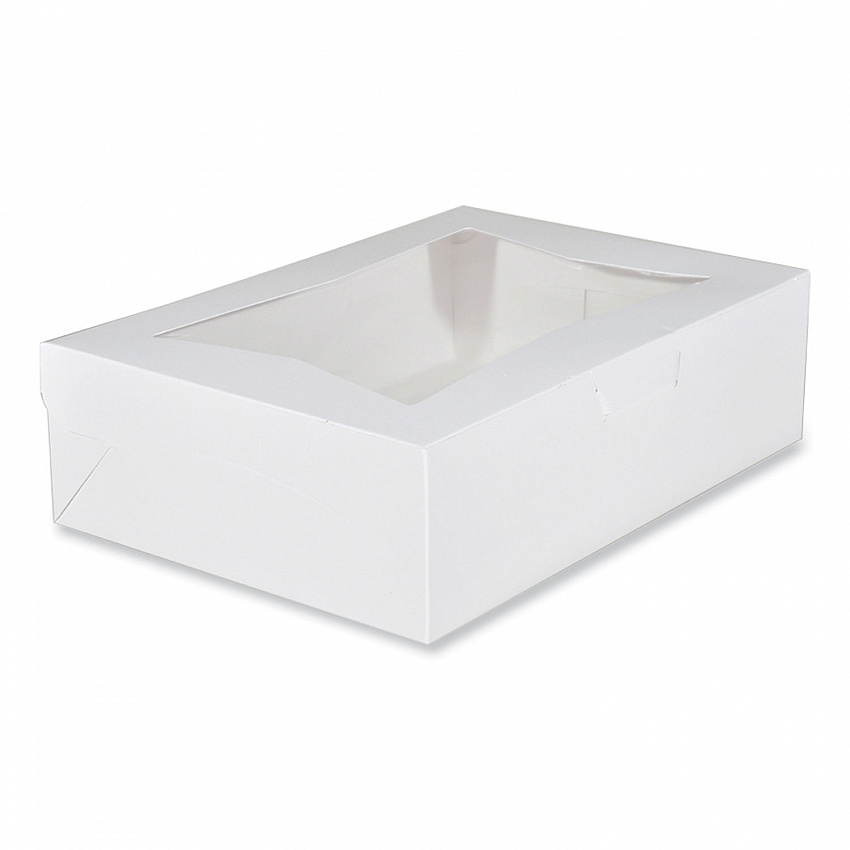 White Window Bakery Boxes with Tuck-in Lid, 10 x 14 x 4, White, Paper, 100/Carton (23093)