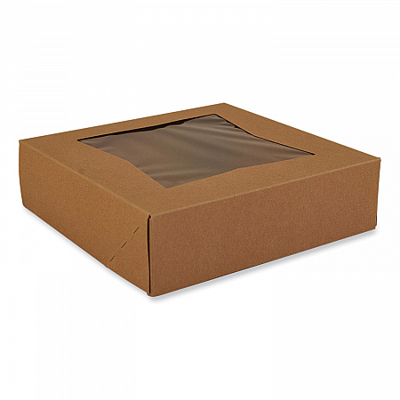 Kraft Window Bakery Boxes, 9 x 9 x 2.5, Brown, Paper, 200/Carton (24133K)