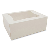 White Window Bakery Boxes with Attached Flip Top, 4-Corner Beers Design, 10 x 10 x 4, White, Paper, 200/Carton (24223)