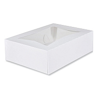 White Window Bakery Boxes with Attached Flip Top, 4-Corner Beers Design, 14 x 10 x 4, White, Paper, 100/Carton (24263)