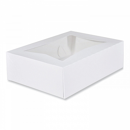White Window Bakery Boxes with Attached Flip Top, 4-Corner Beers Design, 14 x 10 x 4, White, Paper, 100/Carton (24263)