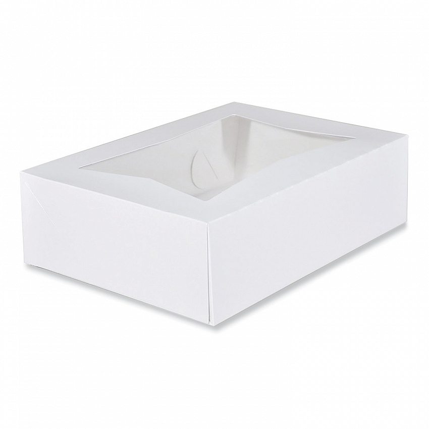 White Window Bakery Boxes with Attached Flip Top, 4-Corner Beers Design, 14 x 10 x 4, White, Paper, 100/Carton (24263)