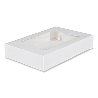 White Window Bakery Boxes with Attached Flip Top, 6-Corner Beers Design, 12 x 8 x 2.25, White, Paper, 200/Carton (24343)