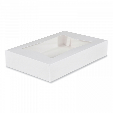 White Window Bakery Boxes with Attached Flip Top, 6-Corner Beers Design, 12 x 8 x 2.25, White, Paper, 200/Carton (24343)