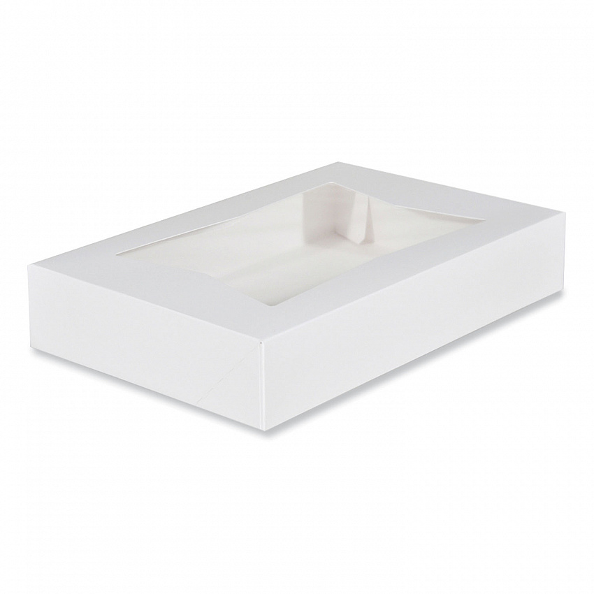 White Window Bakery Boxes with Attached Flip Top, 6-Corner Beers Design, 12 x 8 x 2.25, White, Paper, 200/Carton (24343)
