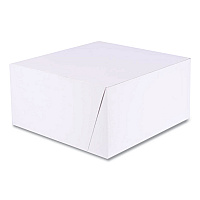 White One-Piece Non-Window Bakery Boxes, Standard, 10 x 10 x 5, White/Brown, Paper, 100/Bundle (1576)