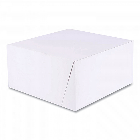 White One-Piece Non-Window Bakery Boxes, Standard, 10 x 10 x 5, White/Brown, Paper, 100/Bundle (1576)