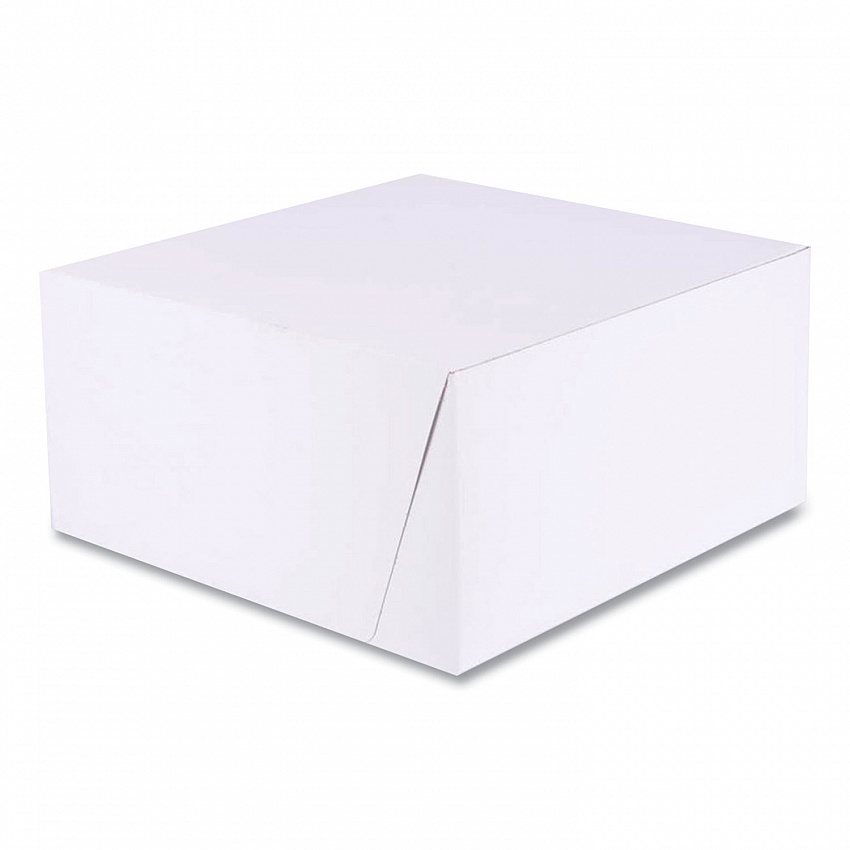 White One-Piece Non-Window Bakery Boxes, Standard, 10 x 10 x 5, White/Brown, Paper, 100/Bundle (1576)