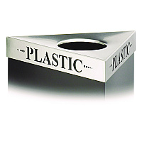 Triangular Lid for Trifecta Receptacle, Laser Cut "PLASTIC" Inscription, 20w x 20d x 3h, Stainless Steel (9560PC)