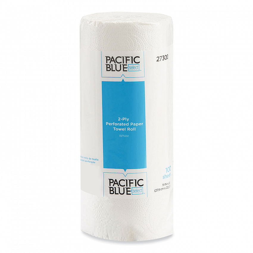 Pacific Blue Select Two-Ply Perforated Paper Kitchen Roll Towels, 2-Ply, 11 x 8.88, White, 100/Roll (27300RL)