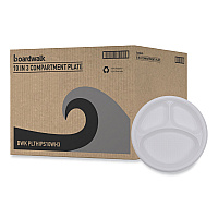 Hi-Impact Plastic Dinnerware, 3-Compartment Plate, 10" dia, White, 500/Carton (PLTHIPS10WH3)