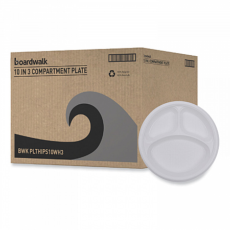 Hi-Impact Plastic Dinnerware, 3-Compartment Plate, 10