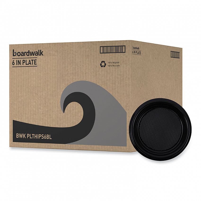 Hi-Impact Plastic Dinnerware, Plate, 6" dia, Black, 1,000/Carton (PLTHIPS6BL)