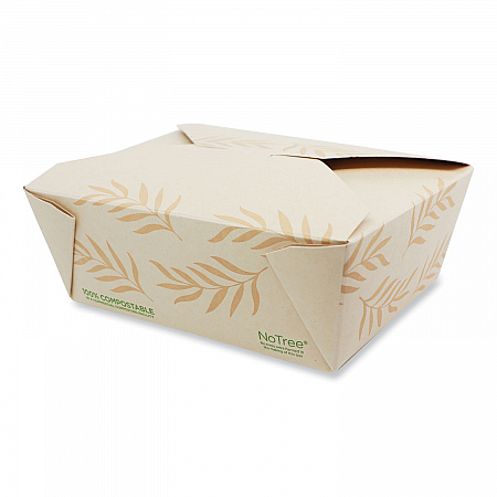 No Tree Folded Takeout Containers, 46 oz, 5.5 x 6.9 x 2.5, Natural, Sugarcane, 300/Carton (TONT8)