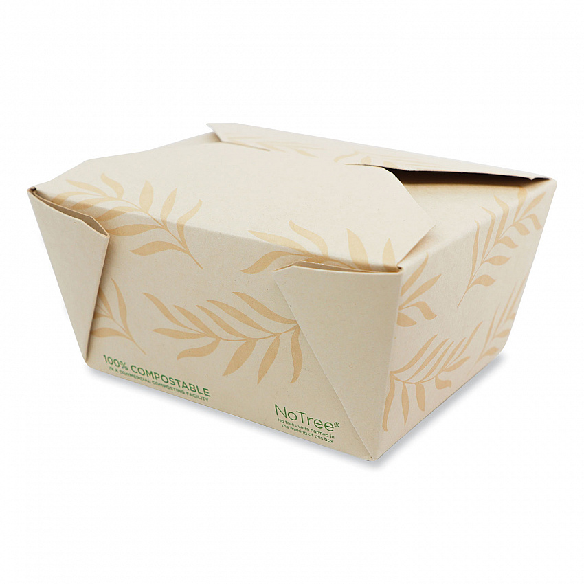 No Tree Folded Takeout Containers, 26 oz, 4.2 x 5.2 x 2.5, Natural, Sugarcane, 450/Carton (TONT1)