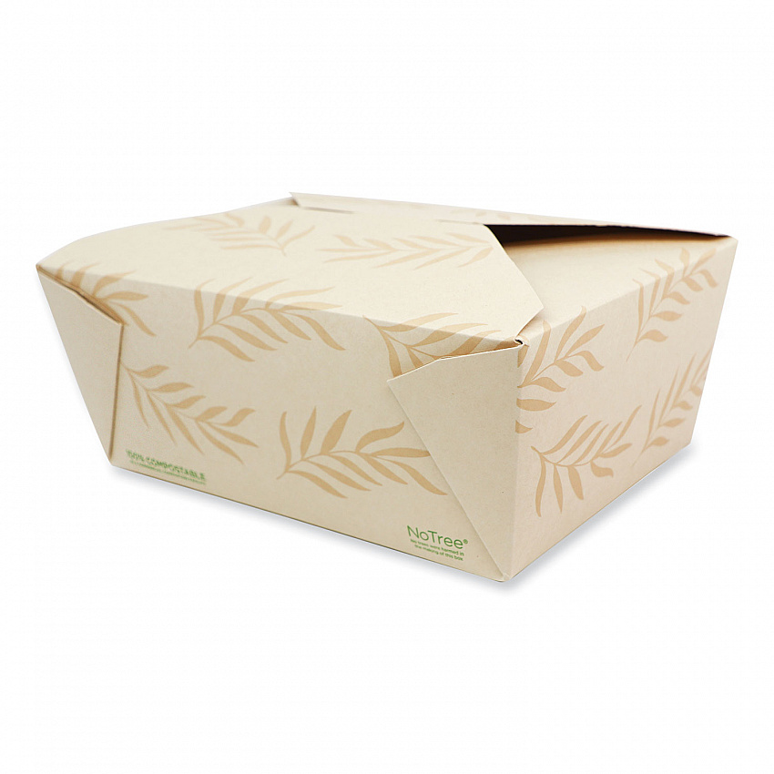 No Tree Folded Takeout Containers, 95 oz, 6.5 x 8.7 x 3.5, Natural, Sugarcane, 160/Carton (TONT4)