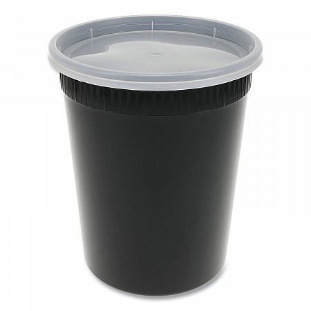 Newspring DELItainer Microwavable Container, 32 oz, 4.55 x 4.55 x 5.55, Black/Clear, Plastic, 240/Carton (YSD2532B)