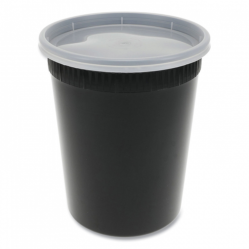 Newspring DELItainer Microwavable Container, 32 oz, 4.55 x 4.55 x 5.55, Black/Clear, Plastic, 240/Carton (YSD2532B)