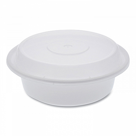 Newspring VERSAtainer Microwavable Containers, Round, 16 oz, 6 x 6 x 1.5, White/Clear, Plastic, 150/Carton (NC718)