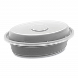 Newspring VERSAtainer Microwavable Containers, Oval, 8 oz, 5.7 x 4 x 1.5, Black/Clear, Plastic, 150/Carton (OC08B)