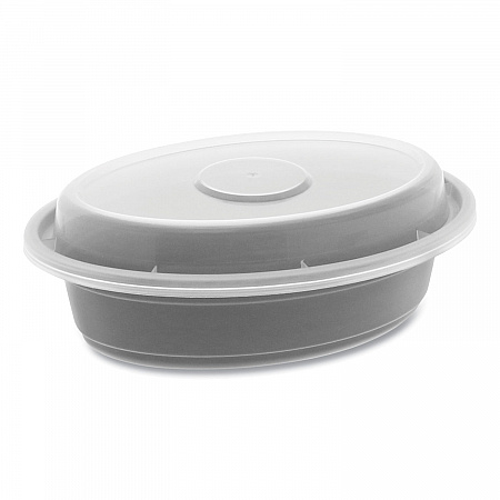 Newspring VERSAtainer Microwavable Containers, Oval, 8 oz, 5.7 x 4 x 1.5, Black/Clear, Plastic, 150/Carton (OC08B)