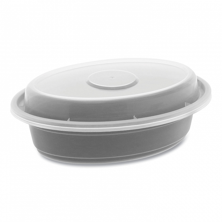 Newspring VERSAtainer Microwavable Containers, Oval, 8 oz, 5.7 x 4 x 1.5, Black/Clear, Plastic, 150/Carton (OC08B)