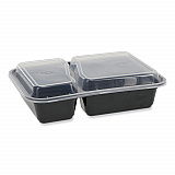 Newspring VERSAtainer Microwavable Containers, Rectangular, 2 Compartments, 30 oz, Black/Clear, Plastic, 150/Carton (NC8288B)