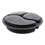 Newspring VERSAtainer Microwavable Containers, Round, 3 Compartment, 39 oz, 9.5 x 9.5 x 2.3, Black/Clear, Plastic, 150/Carton (NC9388B)