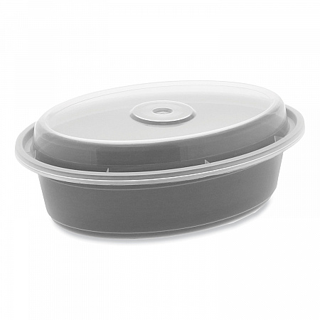 Newspring VERSAtainer Microwavable Containers, Oval, 16 oz, 6.8 x 4.8 x 1.9, Black/Clear, Plastic, 150/Carton (OC16B)