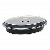 Newspring VERSAtainer Microwavable Containers, Oval, 24 oz, 9.1 x 6.7 x 1.45, Black/Clear, Plastic, 150/Carton (OC24B)