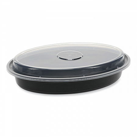 Newspring VERSAtainer Microwavable Containers, Oval, 24 oz, 9.1 x 6.7 x 1.45, Black/Clear, Plastic, 150/Carton (OC24B)