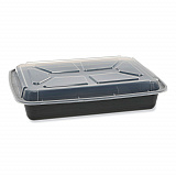 Newspring VERSAtainer Microwavable Containers, Rectangular, 58 oz, 11.5 x 8.5 x 2.5, Black/Clear, Plastic, 150/Carton (NC989B)