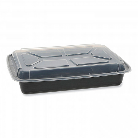 Newspring VERSAtainer Microwavable Containers, Rectangular, 58 oz, 11.5 x 8.5 x 2.5, Black/Clear, Plastic, 150/Carton (NC989B)